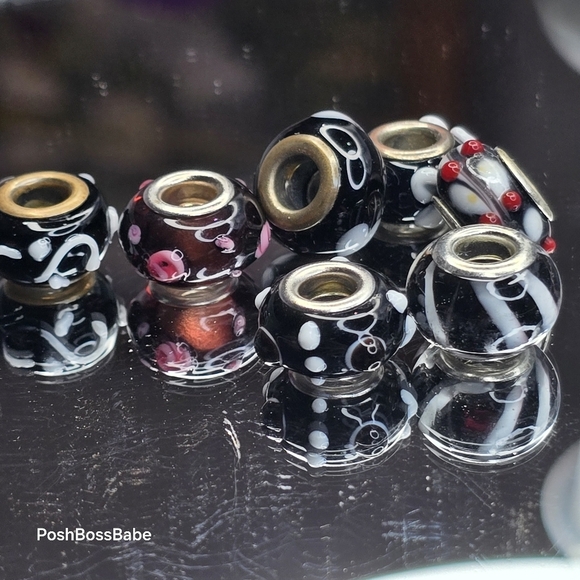 7 Metal core center glass bead fits pandora type bracelets - Picture 6 of 9